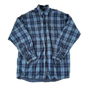 Faded Glory Mens Blue Lined Plaid Long Sleeve Cotton Flannel Shirt Size Medium